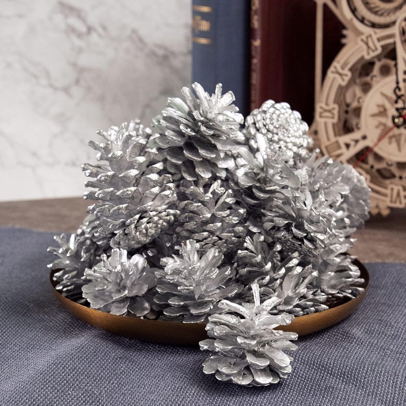 ANDALUCA Decorative Pinecone Vase & Bowl Fillers | Pinecones for Decorating & Home Decor (Silver) - Image 5