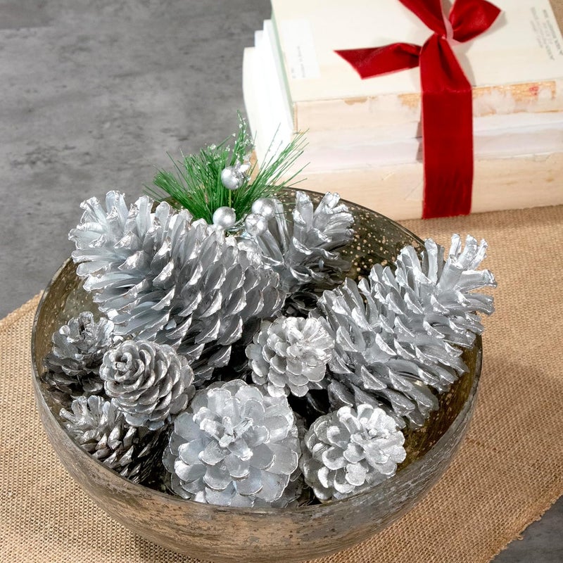 ANDALUCA Decorative Pinecone Vase & Bowl Fillers | Pinecones for Decorating & Home Decor (Silver) - Image 3