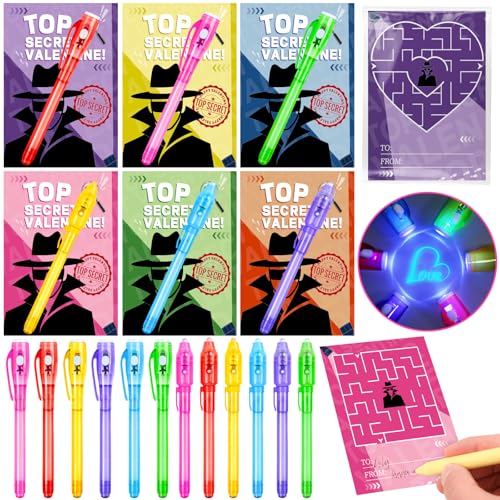 Zenoble 24 Pack Valentines Day Cards for Kids Classroom with Valentine Pens Valentines Magic Spy Pen Gifts for Classroom Exchange Rewards Party Favors Prizes - Image 1