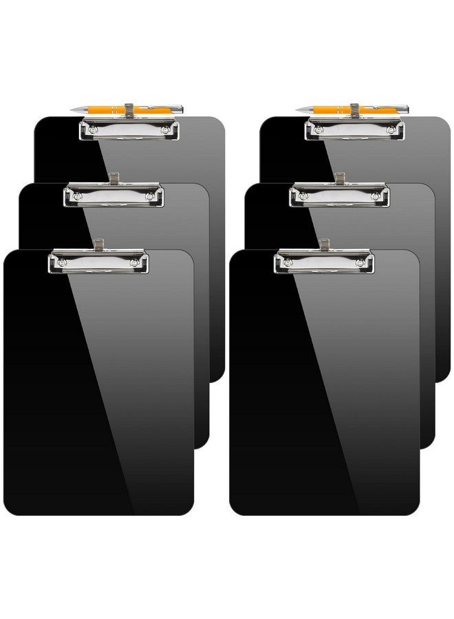 Sooez 6 Pack Plastic Clip Boards 8.5X11, Clipboard With Pen Holder & Low Profile Clip, Nursing Clipboard, Letter Size / A4 Cute Clipboard For Kids, School, Women, Holds Letter Size/ A4 Papers, Black - Image 1