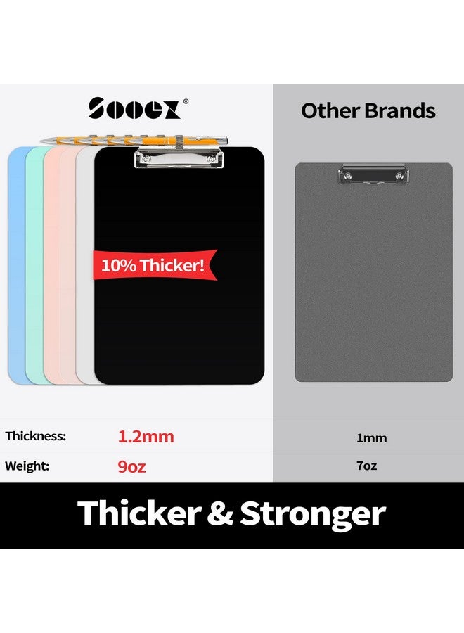 Sooez 6 Pack Plastic Clip Boards 8.5X11, Clipboard With Pen Holder & Low Profile Clip, Nursing Clipboard, Letter Size / A4 Cute Clipboard For Kids, School, Women, Holds Letter Size/ A4 Papers, Black - Image 3