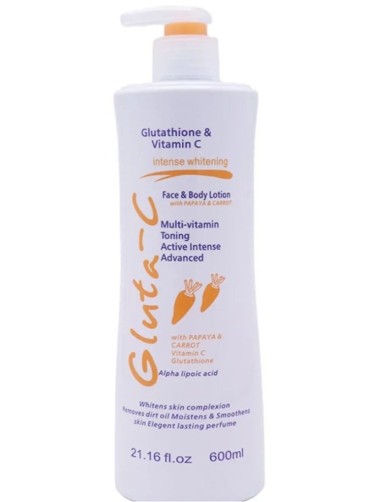 GLUTA C Glutathione and Vitamin C Whitening Face and Body Lotion with Papaya and Carrot 600 ml 