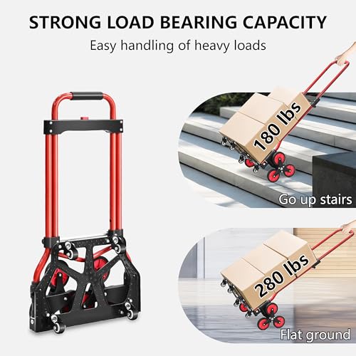 THDUGG Stair Climbing Cart 280 lbs Capacity Stair Climber Hand Truck and Dolly HeavyDuty Folding Stair Dolly with Stretchable Handle 10 Wheels 2 Elastic Ropes for Home Shopping Moving Warehouse - Image 3