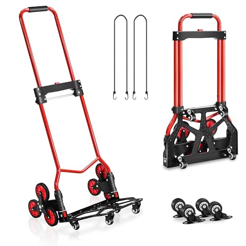 THDUGG Stair Climbing Cart 280 lbs Capacity Stair Climber Hand Truck and Dolly HeavyDuty Folding Stair Dolly with Stretchable Handle 10 Wheels 2 Elastic Ropes for Home Shopping Moving Warehouse - Image 1
