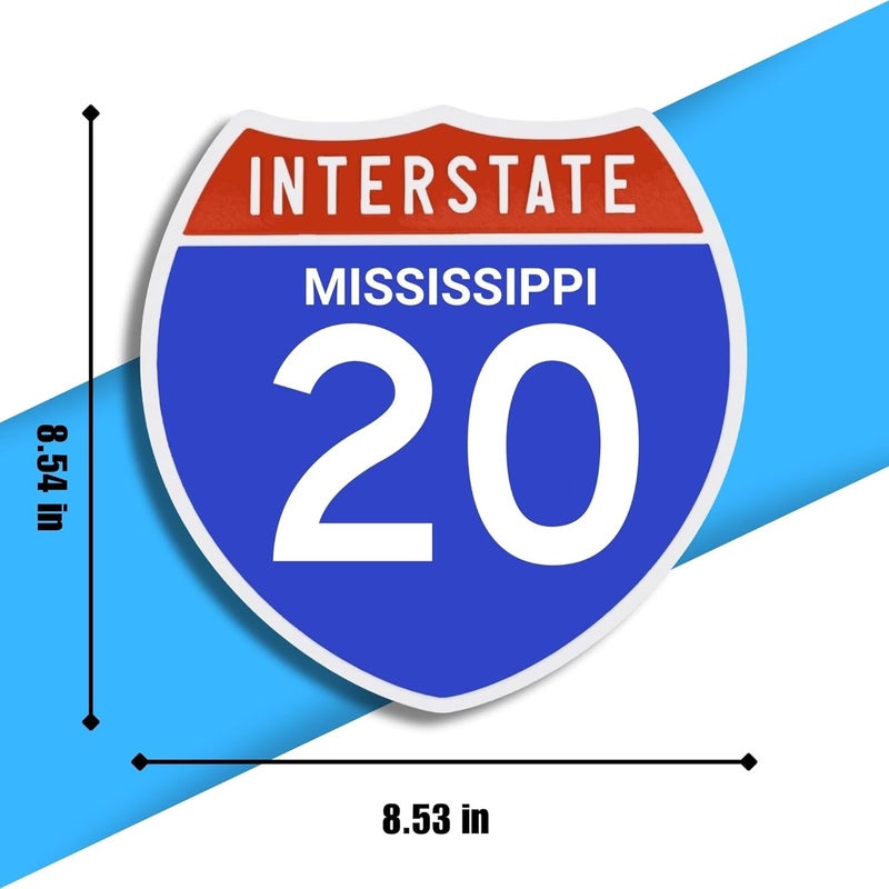 Nexus Box Interstate 20 Road Sign Replica | Personalized Travel Sign Board | Home, Office and Workspace Decor | Blue & Red Background with White Text - MISSISSIPPI (Adhesive pad Included) - 8.53" x 8.54" - Image 3