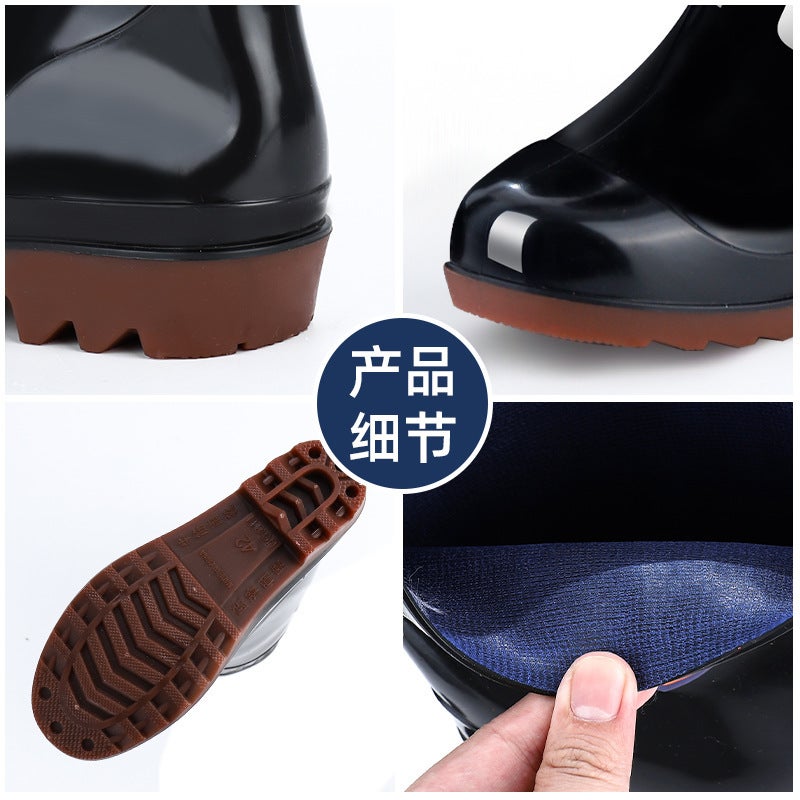 Rain Boots Men'S And Women'S Pvc Non-Slip Waterproof Shoes Black Thickened Wear-Resistant Oxford Labor Protection Site Rain Boots Factory - Image 4