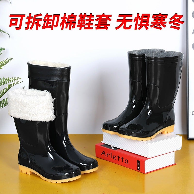 Rain Boots Men'S And Women'S Pvc Non-Slip Waterproof Shoes Black Thickened Wear-Resistant Oxford Labor Protection Site Rain Boots Factory - Image 3