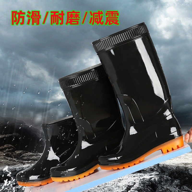 Rain Boots Men'S And Women'S Pvc Non-Slip Waterproof Shoes Black Thickened Wear-Resistant Oxford Labor Protection Site Rain Boots Factory - Image 2