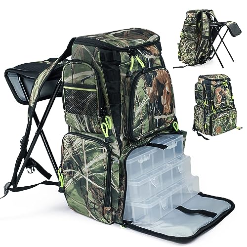 PLAY-KING Fishing Backpack Tackle Box Bag with Rod Holder Boxes Foldable Fishing Chair, perfect for Outdoor, used by Men - Image 1