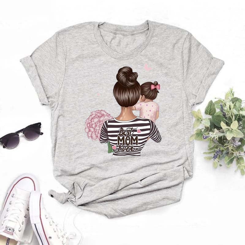 Generic Summer New Super Mom Themed White Tee for Women JZ0456-Gray