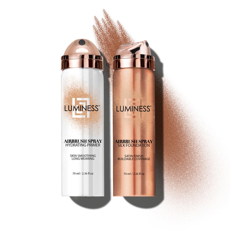 LUMINESS Silk Airbrush Spray Foundation & Primer Kit - Full Coverage Foundation, Anti-Aging Formula Hydrates & Moisturizes with Hyaluronic Acid, Aloe Vera & Hydrolyzed Silk (Shade - Deep) - Image 1