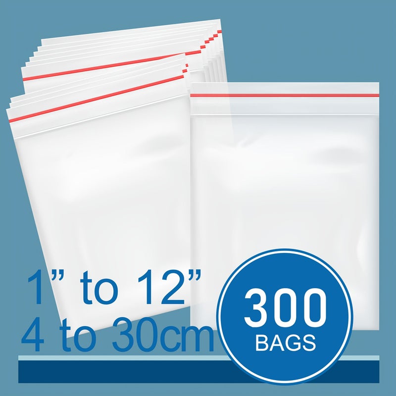 300Pcs Transparent Plastic Gift Bags 8x12cm Double Layer Thick Reusable - Image 1