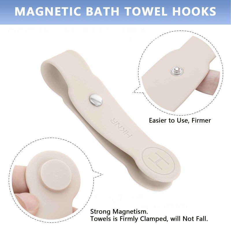 HKNR 2 Pcs Strong Magnetic Towel Clips for Kitchen, Waterproof Silicone Towel Holder for Oven Handle Fridge, No Drill Multi-Purpose Kitchen Towel Clip, Bathroom, Outdoor Use (Beige) - Image 2