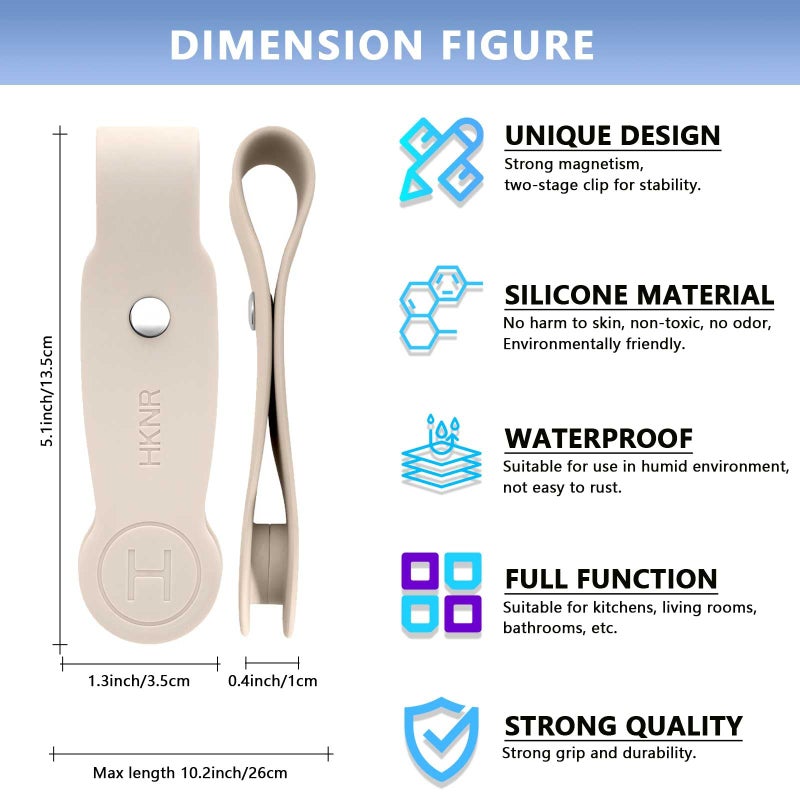 HKNR 2 Pcs Strong Magnetic Towel Clips for Kitchen, Waterproof Silicone Towel Holder for Oven Handle Fridge, No Drill Multi-Purpose Kitchen Towel Clip, Bathroom, Outdoor Use (Beige) - Image 3