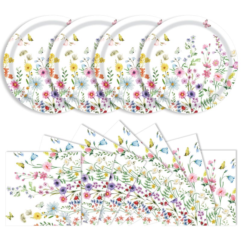 KFJBPB 40 Pcs Wildflower Plates and Napkins Party Supplies Floral Paper Plates Napkins Wildflower Baby Shower Decorations Tableware for Spring Summer Picnic Wedding Birthday Tea Party Serves 20 - Image 2