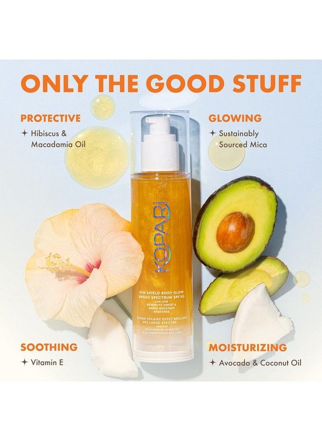 Kopari - Sun Shield Body Glow | Spf 50 Uv Protection Sheer Sunscreen Gold Shimmer Mica | Sweat And Water Resistant | Antioxidant Vitamin E Vegan Cruelty Free | Macadamia Hibiscus Avocado Coconut Oils - Image 1