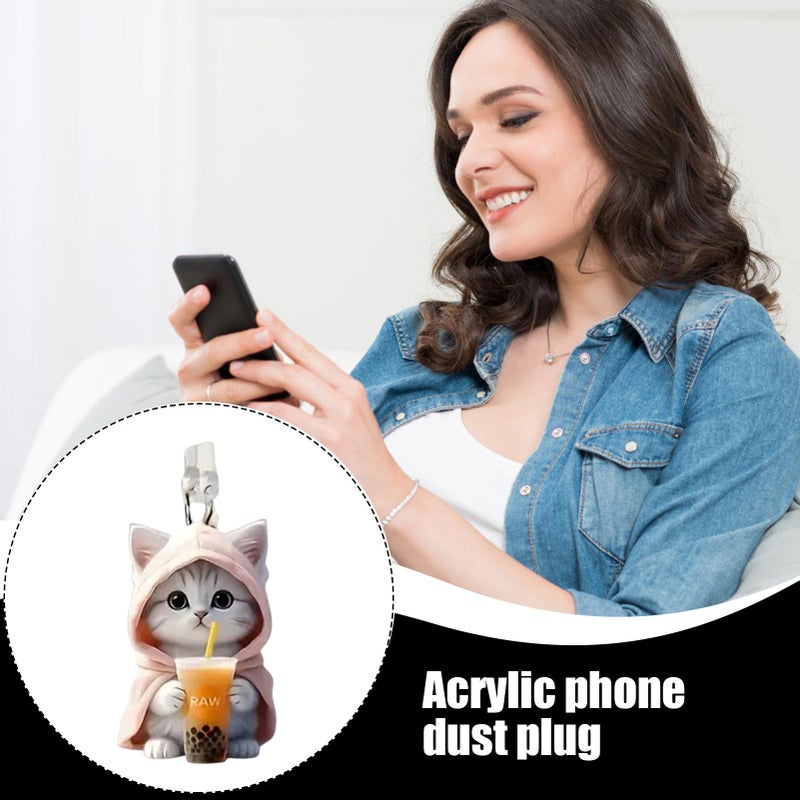 Green USB C Dust Plug Type C Charging Port Protector With Cute Cat Charm - Image 5