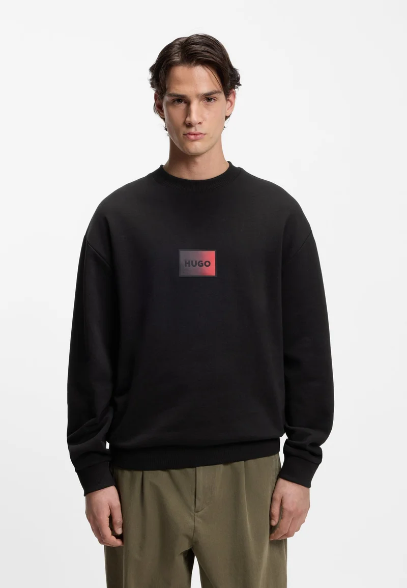 HUGO Black Cotton-terry sweatshirt with gradient logo for Men | Best Price UAE