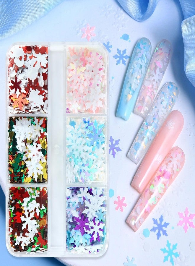 UCCASA Christmas Glitter Snowflake Nail Sequins Winter Xmas Tree Gingerbread Man Nail Flakes Design Nail Charms Holographic Mixed Color 3D Confetti Xmas Nail Stickers Snowflake Nail Glitter Sequins for Women - Image 4