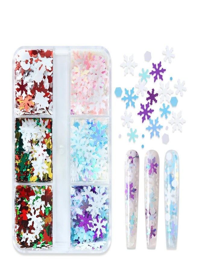 UCCASA Christmas Glitter Snowflake Nail Sequins Winter Xmas Tree Gingerbread Man Nail Flakes Design Nail Charms Holographic Mixed Color 3D Confetti Xmas Nail Stickers Snowflake Nail Glitter Sequins for Women - Image 1
