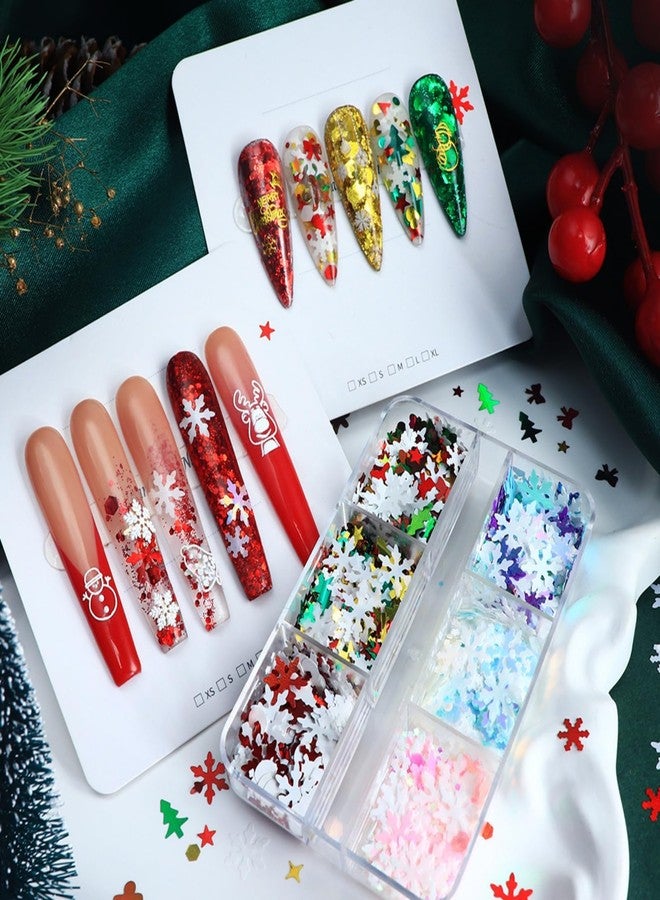 UCCASA Christmas Glitter Snowflake Nail Sequins Winter Xmas Tree Gingerbread Man Nail Flakes Design Nail Charms Holographic Mixed Color 3D Confetti Xmas Nail Stickers Snowflake Nail Glitter Sequins for Women - Image 2