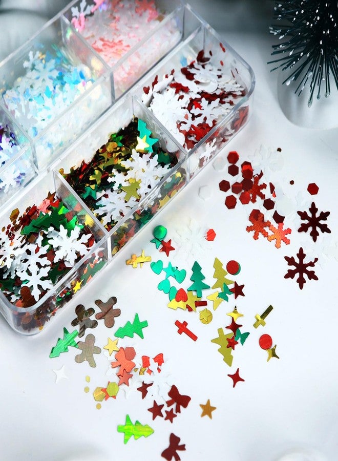 UCCASA Christmas Glitter Snowflake Nail Sequins Winter Xmas Tree Gingerbread Man Nail Flakes Design Nail Charms Holographic Mixed Color 3D Confetti Xmas Nail Stickers Snowflake Nail Glitter Sequins for Women - Image 5