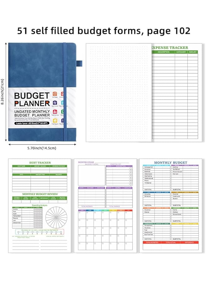 erorex Budget Planner Daily Weekly Monthly Expense Tracker Notebook Finance Planner And Accounts Book Faux Leather Hardcover Financial Organizer 5.7 Inch X 8.3 Inch Undated Bill Organizer With Pen Pocket Blue  - Image 2