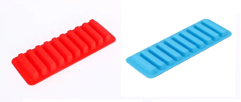 2-Piece Food Grade Silicone Ice Cube Trays - Flexible Ice Stick Molds for Water Bottles - Easy-Release Non-Stick Design - Red & Blue Set