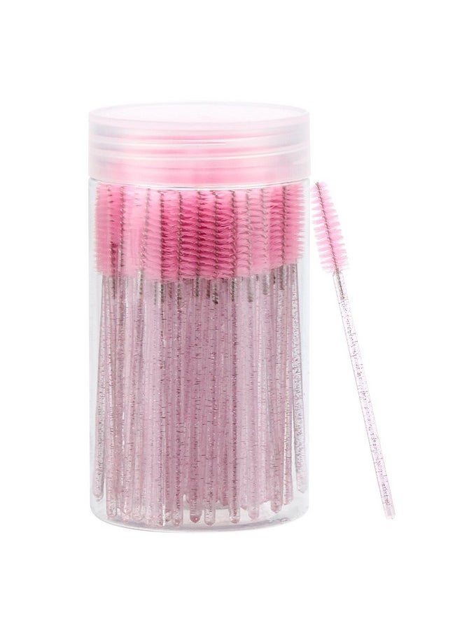 Tbestmax 100 Pcs Disposable Mascara Wands, Crystal Eyebrow Spoolies Brush for Eyelash Extensions, Pink Lash Brushes with Container  - Image 1