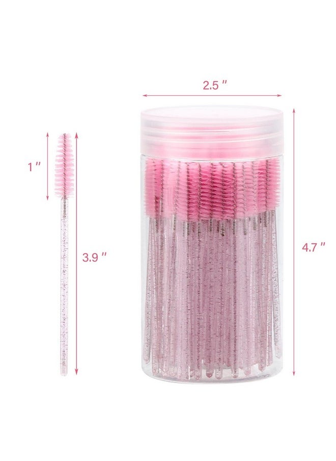 Tbestmax 100 Pcs Disposable Mascara Wands, Crystal Eyebrow Spoolies Brush for Eyelash Extensions, Pink Lash Brushes with Container  - Image 2