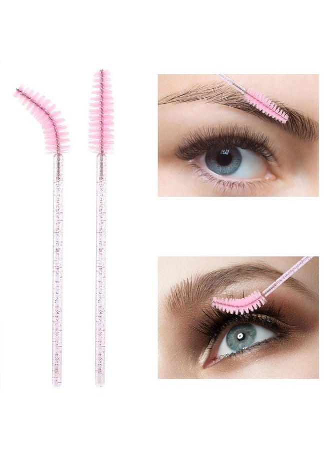 Tbestmax 100 Pcs Disposable Mascara Wands, Crystal Eyebrow Spoolies Brush for Eyelash Extensions, Pink Lash Brushes with Container  - Image 3