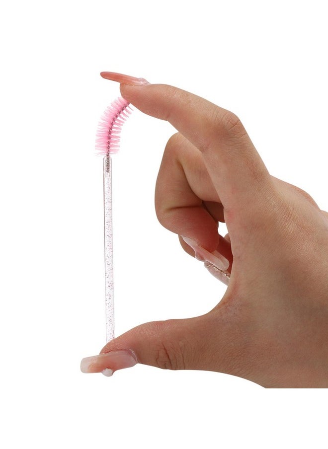 Tbestmax 100 Pcs Disposable Mascara Wands, Crystal Eyebrow Spoolies Brush for Eyelash Extensions, Pink Lash Brushes with Container  - Image 5