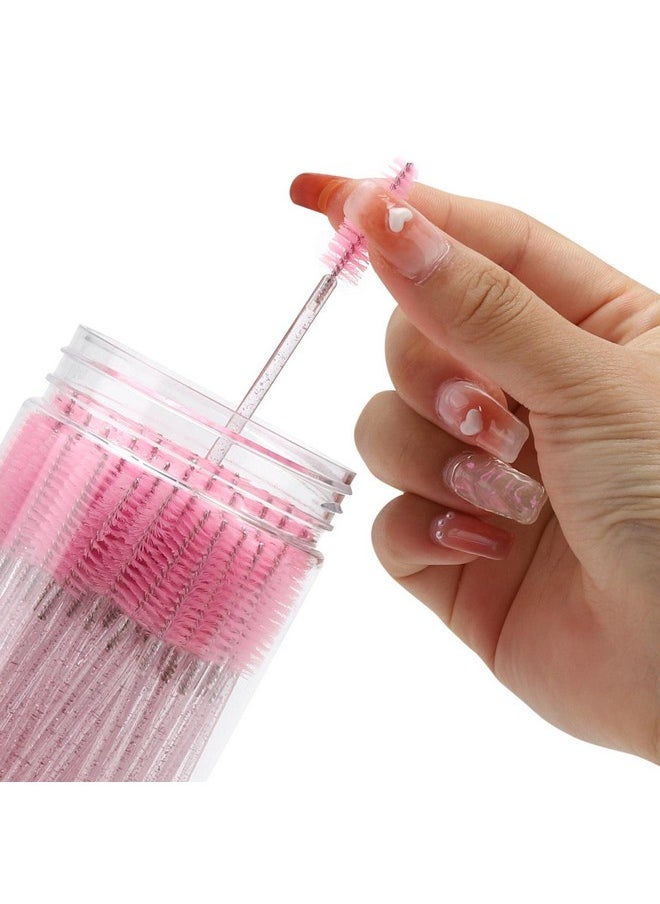 Tbestmax 100 Pcs Disposable Mascara Wands, Crystal Eyebrow Spoolies Brush for Eyelash Extensions, Pink Lash Brushes with Container  - Image 4