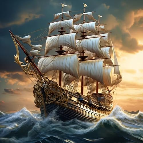 KTHOFCY 5D DIY Voyage Diamond Painting Kits for AdultsSailboat Full Drill Embroidery Cross Stitch Crystal Rhinestone Paintings Pictures Arts Wall Decor Painting Dots Kits 137X137 inch - Image 1