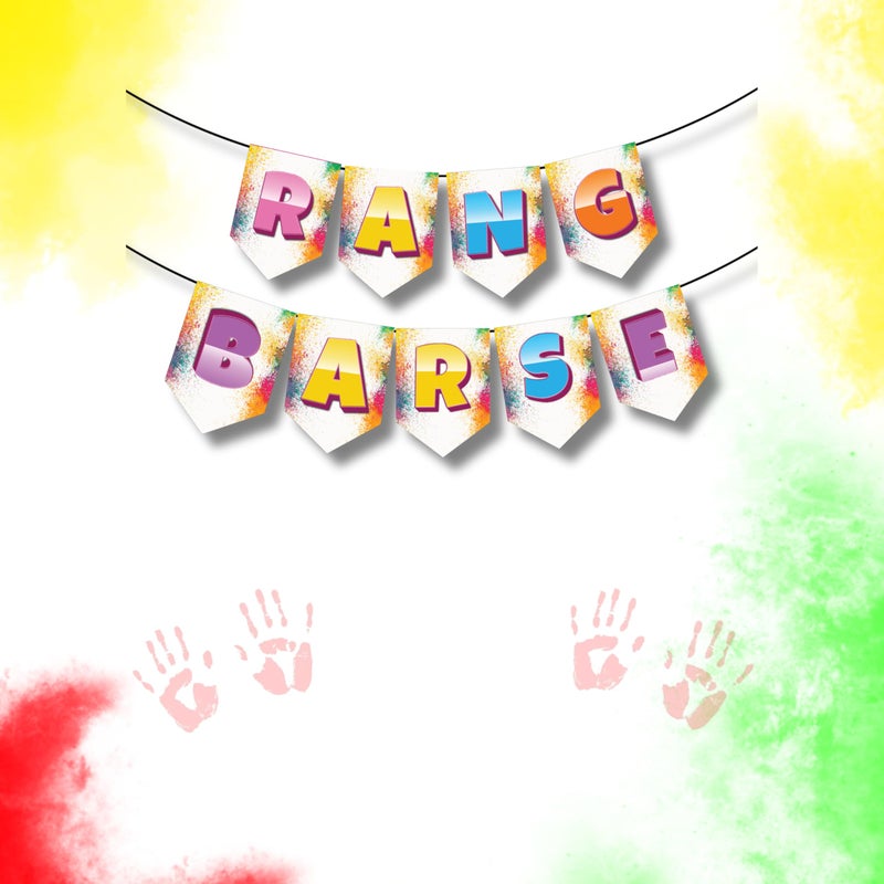 1iAM Happy Holi Decoration Items | 1pc 13.6X10.3cm "RANG BARSE" 300gsm Printed Paper Banner for Celebration of 14th March in Home, Office, Club, School, Collages, Restaurant, Apartment Decoration - Image 1