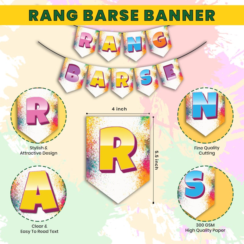 1iAM Happy Holi Decoration Items | 1pc 13.6X10.3cm "RANG BARSE" 300gsm Printed Paper Banner for Celebration of 14th March in Home, Office, Club, School, Collages, Restaurant, Apartment Decoration - Image 5