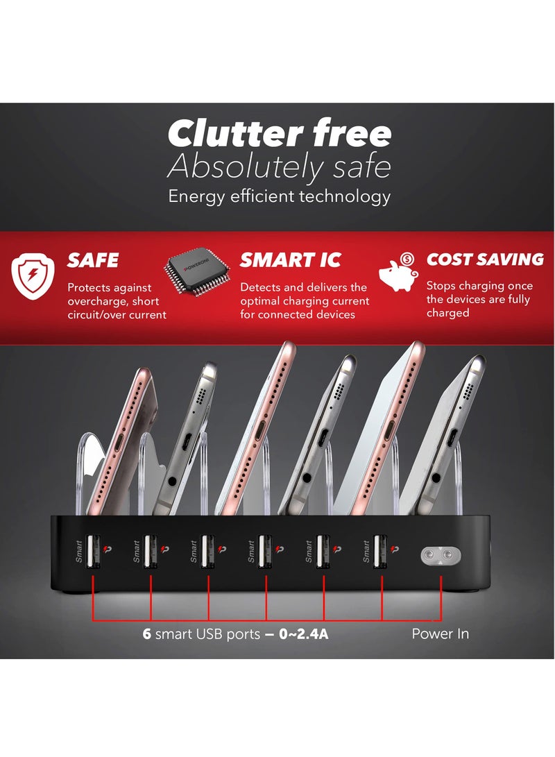 USB Charging Stand - 6 Port - Fast Charging Station for Multiple Devices, Multi device charger Station - Compatible with Apple iPad, iPhone and Android phones and Tablets - Image 5