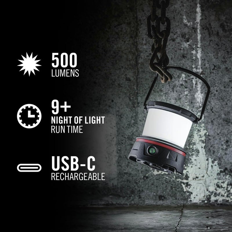 Coast COAST EAL10R 500 Lumen Rechargeable Emergency Camping Lantern with Red Flashing Mode Carabiner Diffuser Foldeable Handle Moonglow Low Mode 72 Hours of Runtime  - Image 2
