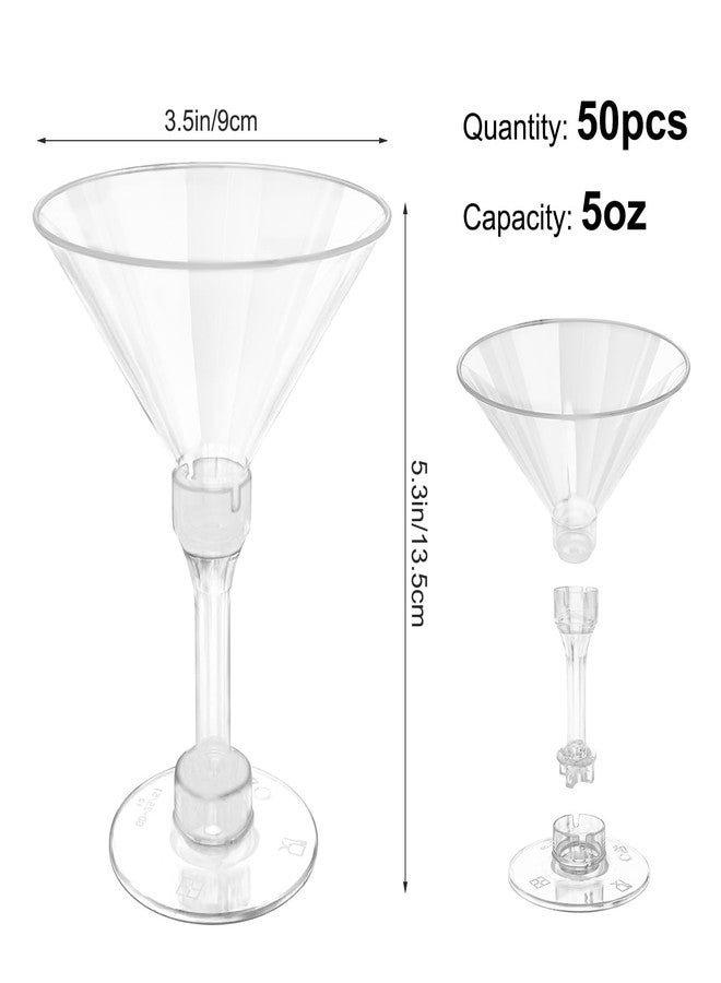 رينماي مجموعة رينماي من 50 كوب مارتيني بلاستيكي، سعة 150 مل/5 أونصة، أكواب كوكتيل للاستخدام مرة واحدة، أكواب صغيرة للحلويات، أكواب حلويات شفافة ذات ساق، مثالية لحفلات النبيذ والمارجريتا والمقبلات في حفلات الزفاف والمناسبات. - Image 2