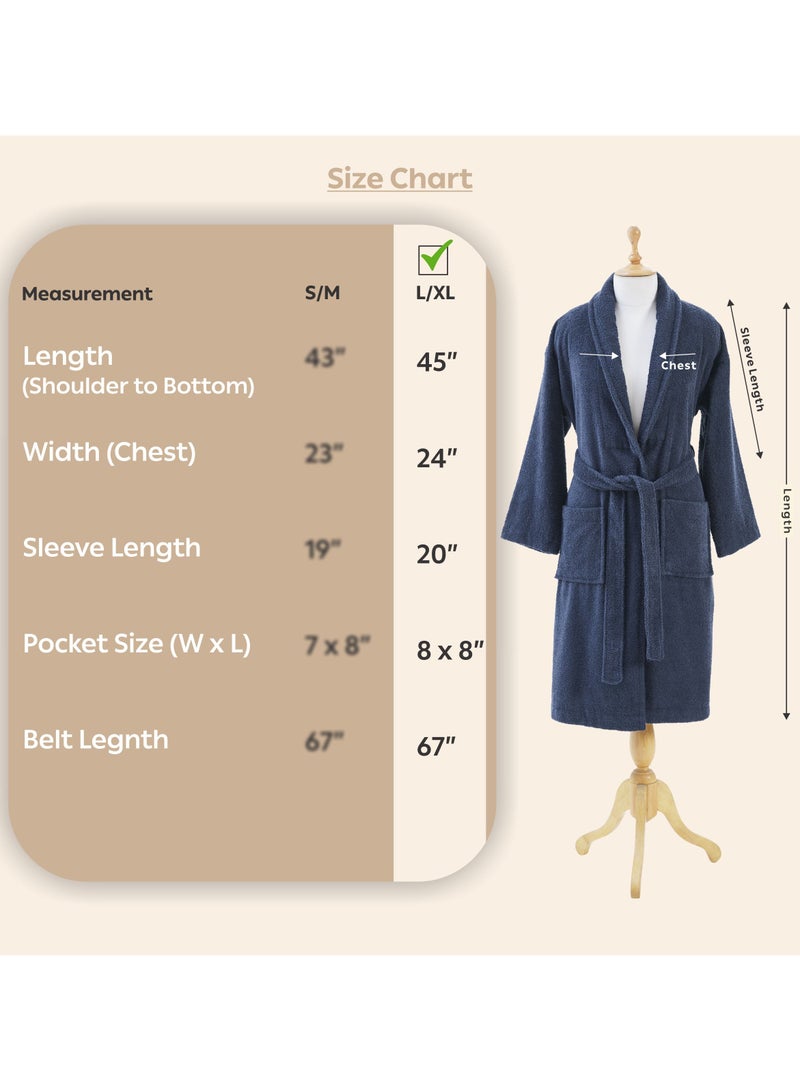 Donetella Unisex 100% Cotton Terry Bathrobe Large & Extra Large Size, 400 GSM, Luxurious & Absorbent, Ankle-Length with Shawl Collar & Pockets - Image 3