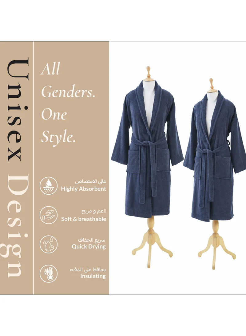Donetella Unisex 100% Cotton Terry Bathrobe Large & Extra Large Size, 400 GSM, Luxurious & Absorbent, Ankle-Length with Shawl Collar & Pockets