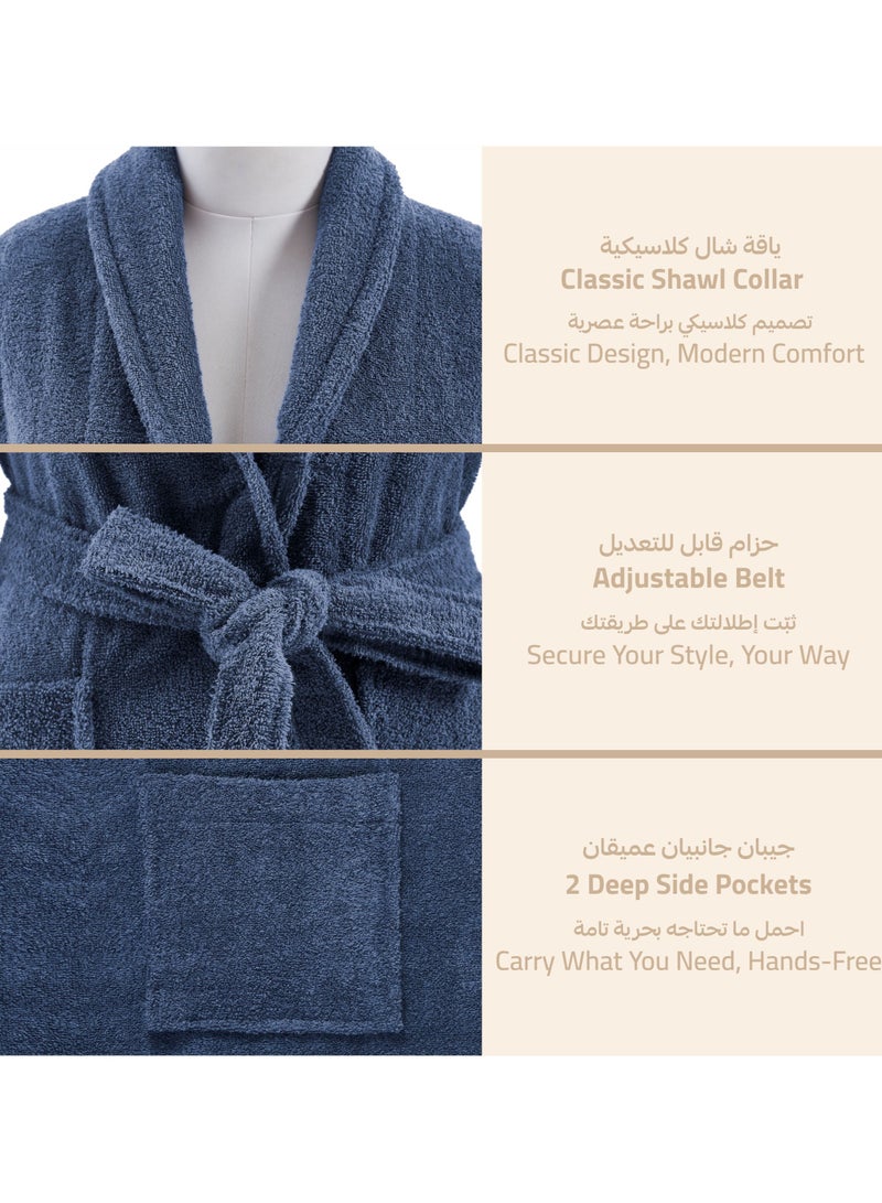 Donetella Unisex 100% Cotton Terry Bathrobe Large & Extra Large Size, 400 GSM, Luxurious & Absorbent, Ankle-Length with Shawl Collar & Pockets - Image 2