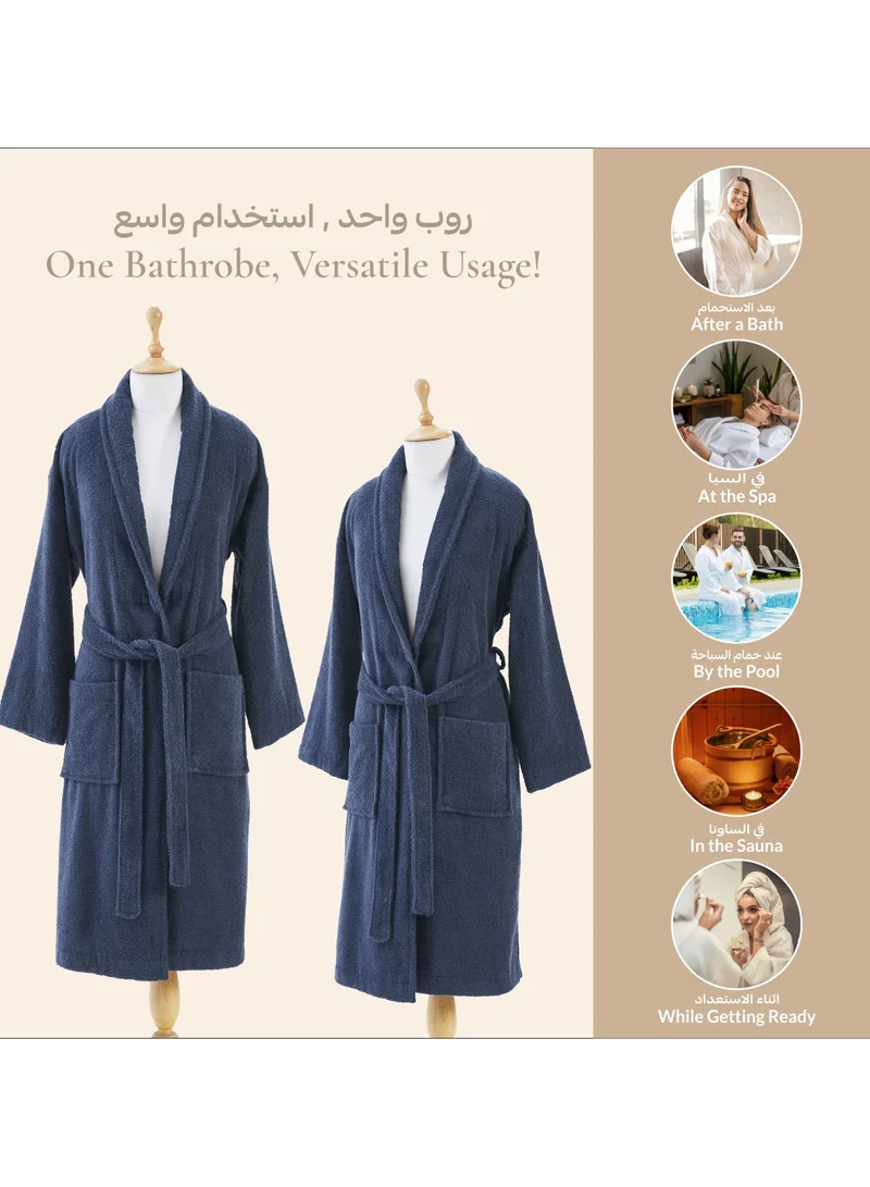 Donetella Unisex 100% Cotton Terry Bathrobe Large & Extra Large Size, 400 GSM, Luxurious & Absorbent, Ankle-Length with Shawl Collar & Pockets