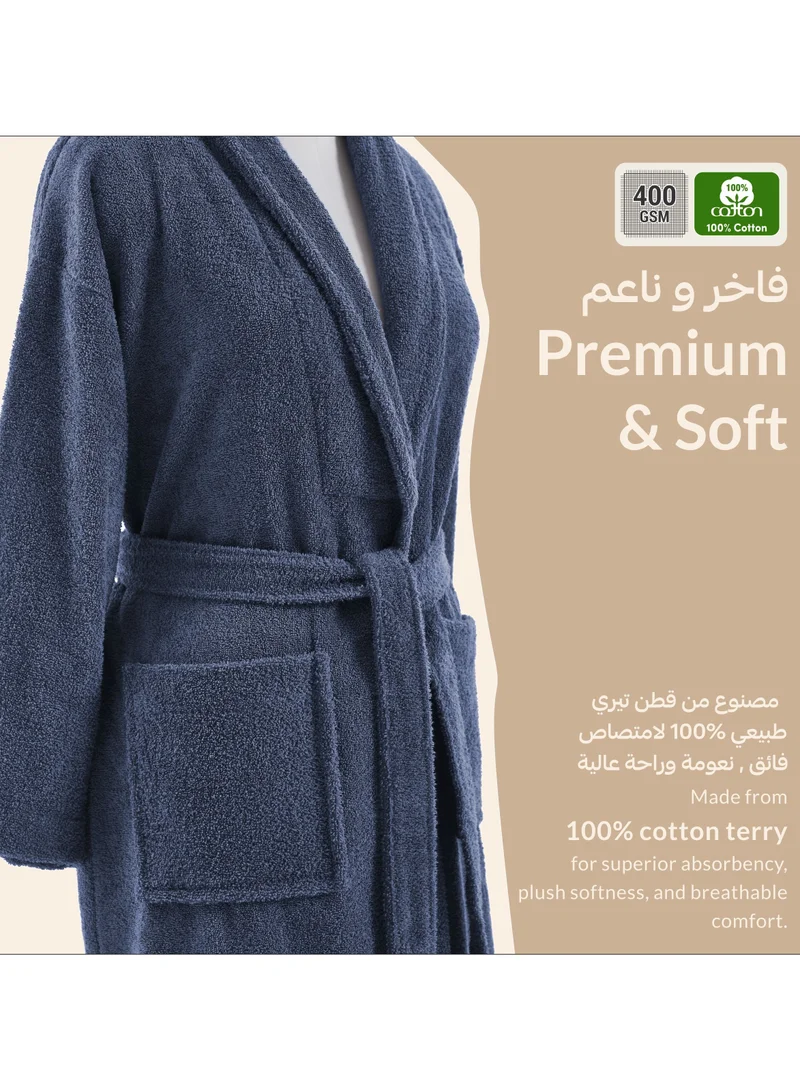 Donetella Unisex 100% Cotton Terry Bathrobe Large & Extra Large Size, 400 GSM, Luxurious & Absorbent, Ankle-Length with Shawl Collar & Pockets