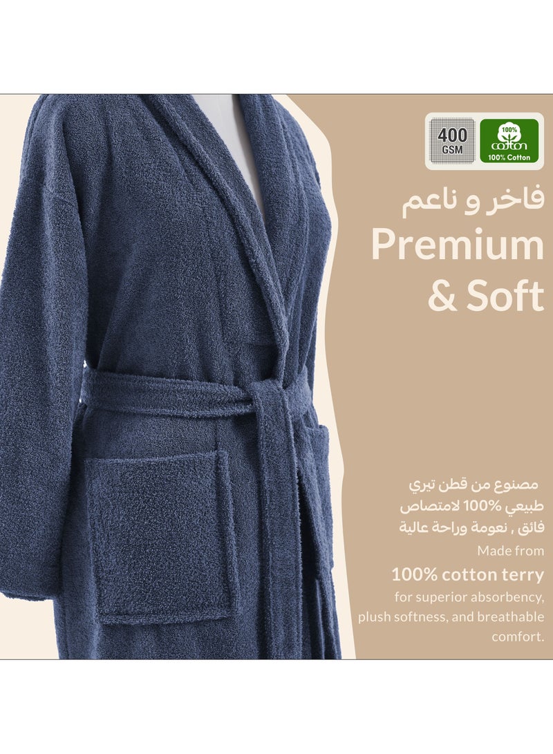 Donetella Unisex 100% Cotton Terry Bathrobe Large & Extra Large Size, 400 GSM, Luxurious & Absorbent, Ankle-Length with Shawl Collar & Pockets - Image 4