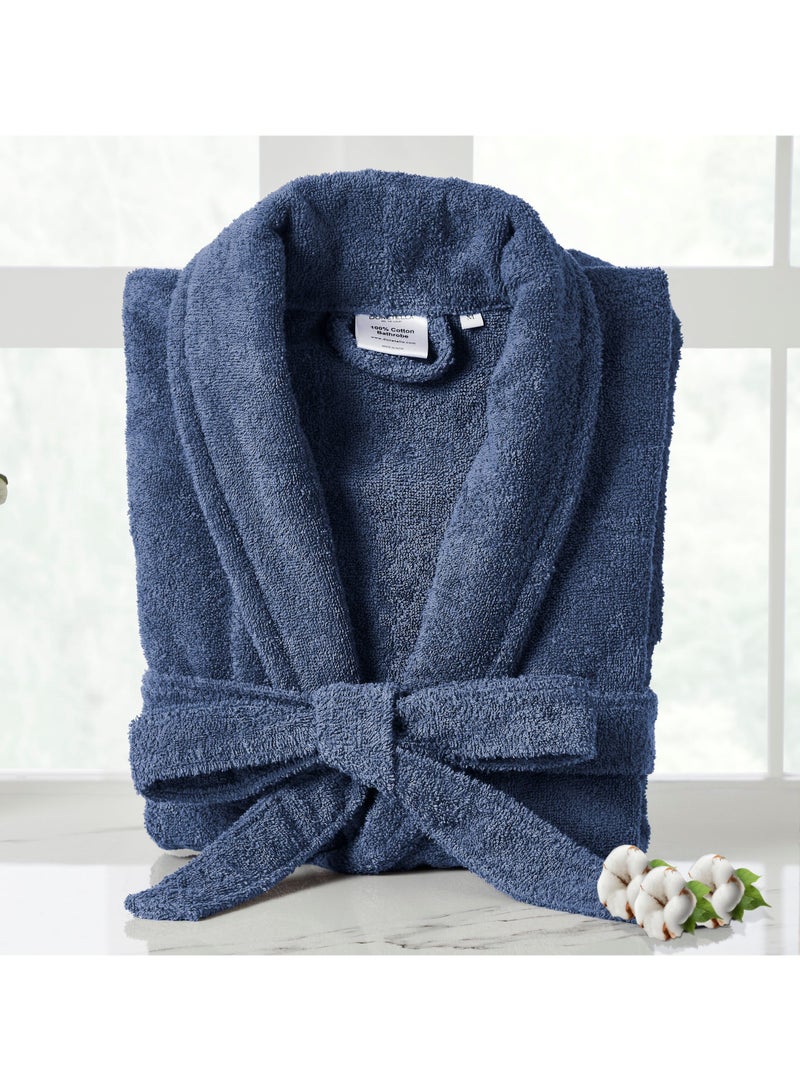 Donetella Unisex 100% Cotton Terry Bathrobe Large & Extra Large Size, 400 GSM, Luxurious & Absorbent, Ankle-Length with Shawl Collar & Pockets - Image 1