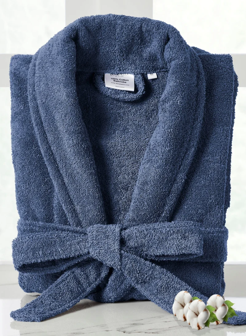 Donetella Unisex 100% Cotton Terry Bathrobe Large & Extra Large Size, 400 GSM, Luxurious & Absorbent, Ankle-Length with Shawl Collar & Pockets