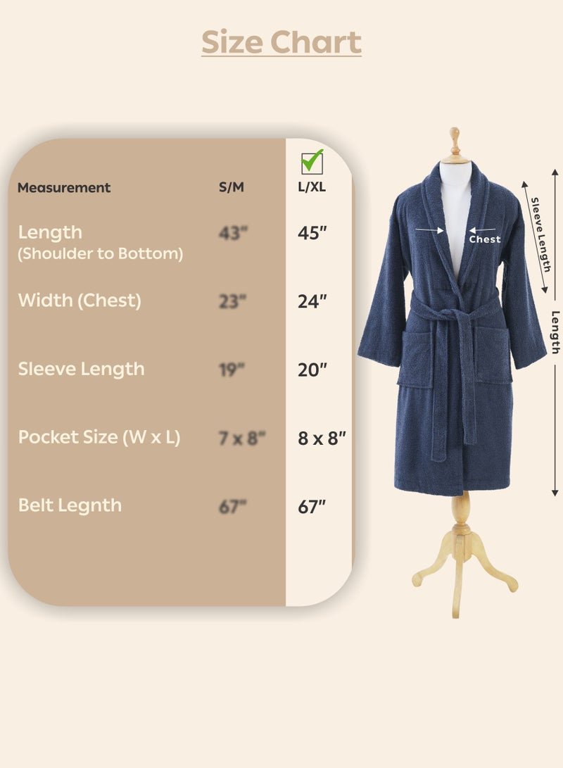 دوناتيلا روب حمام قطن تيري للجنسين مقاسات كبيرة و فائق الامتصاص بطول الكاحل بياقة شال وجيوب - Image 3