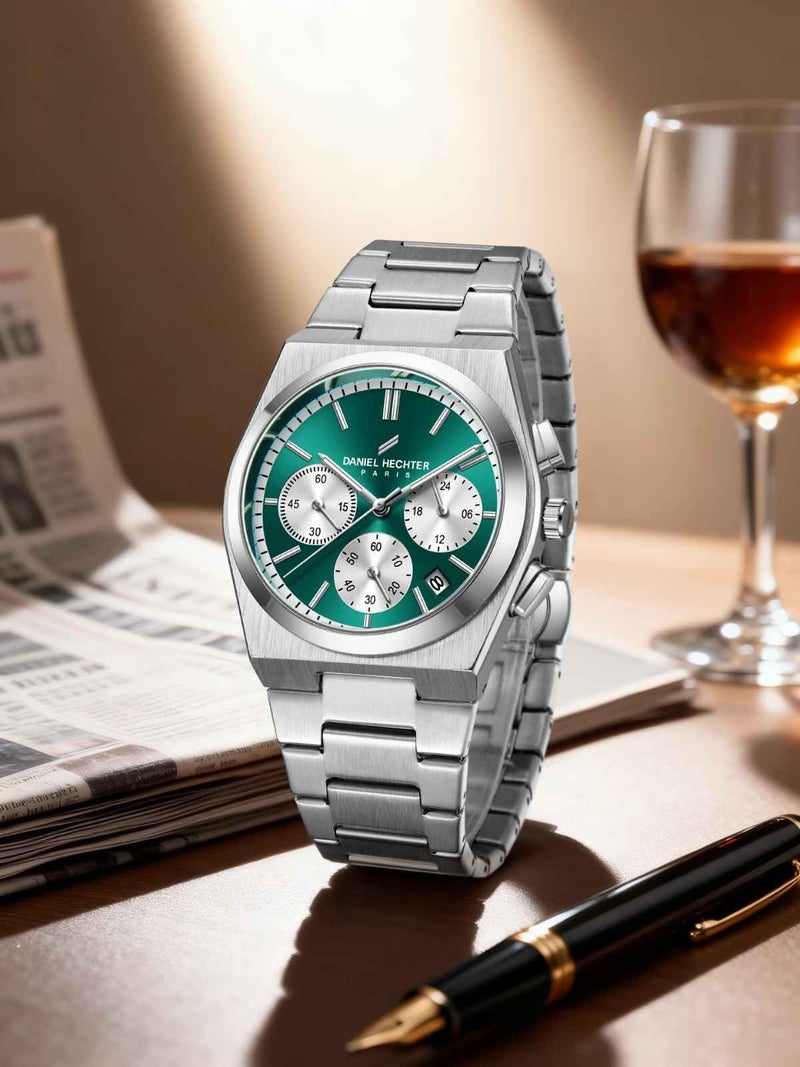 Daniel Hechter Paris Hoche Collection Chronograph Analog Watch for Men - Brushed Stainless Steel case and Strap with Date Display - Image 3