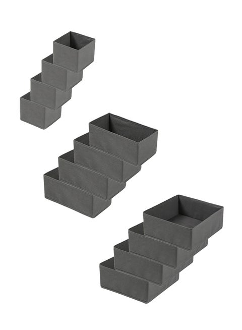 12 قطعة منظم تخزين ملابس قابل للطي، حاويات سلة تخزين الملابس الداخلية درج الملابس الداخلية قماش مقسمات سلة، تخزين ملابس حمالات الصدر جوارب الأطفال (رمادي)